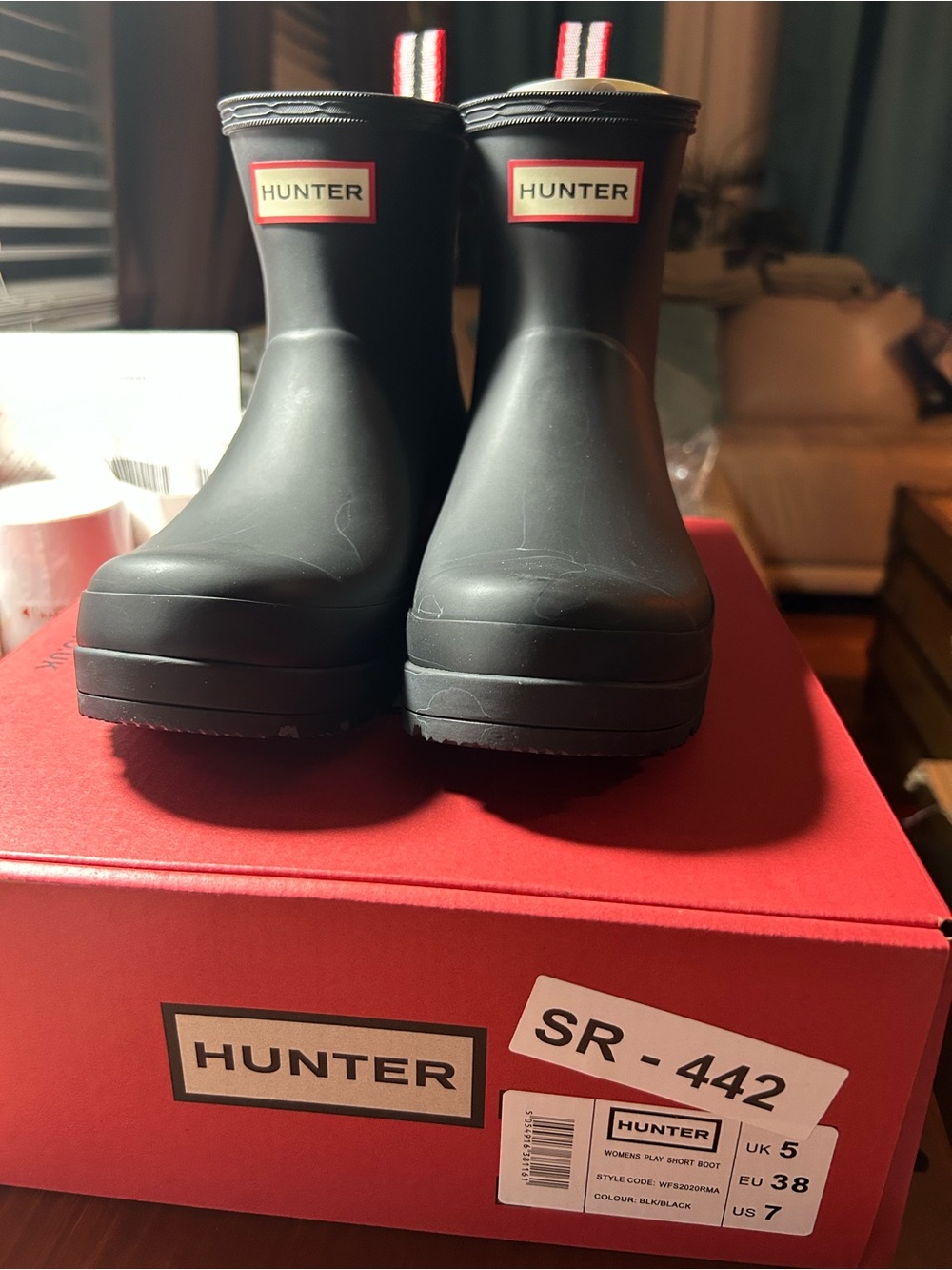 Hunter Black Rain Boots with Red Trim